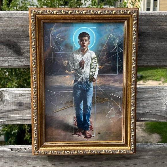 St. Jose Sanchez del Rio Gold Framed Religious Art by Martinez Valadez